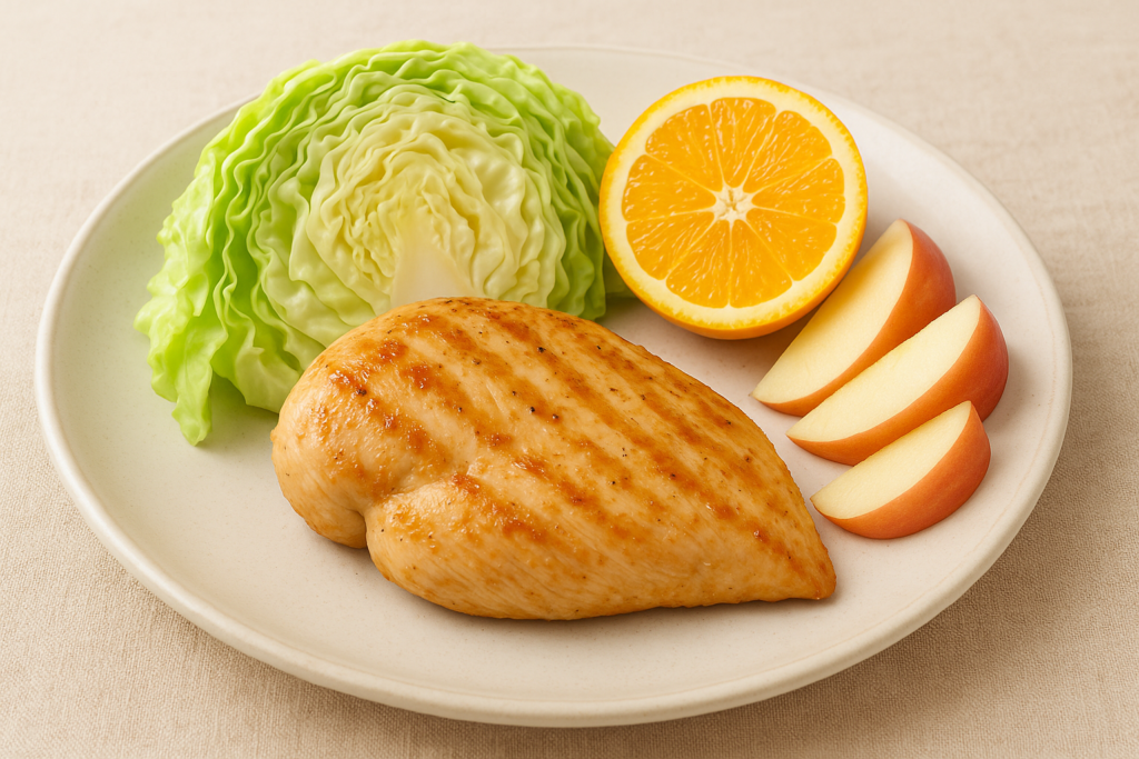 건강한 닭가슴살 식단(닭가슴살, 과일, 야채)